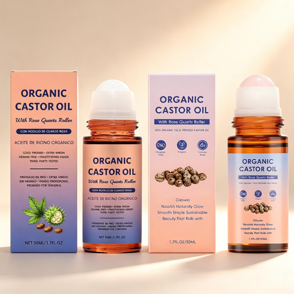 Hair Care Organic - オーガニックキャスターオイル ローズクォーツローラー付き ヘア＆ボディケアオイル 50ml 肌修復・栄養補給 オリジナル携帯用